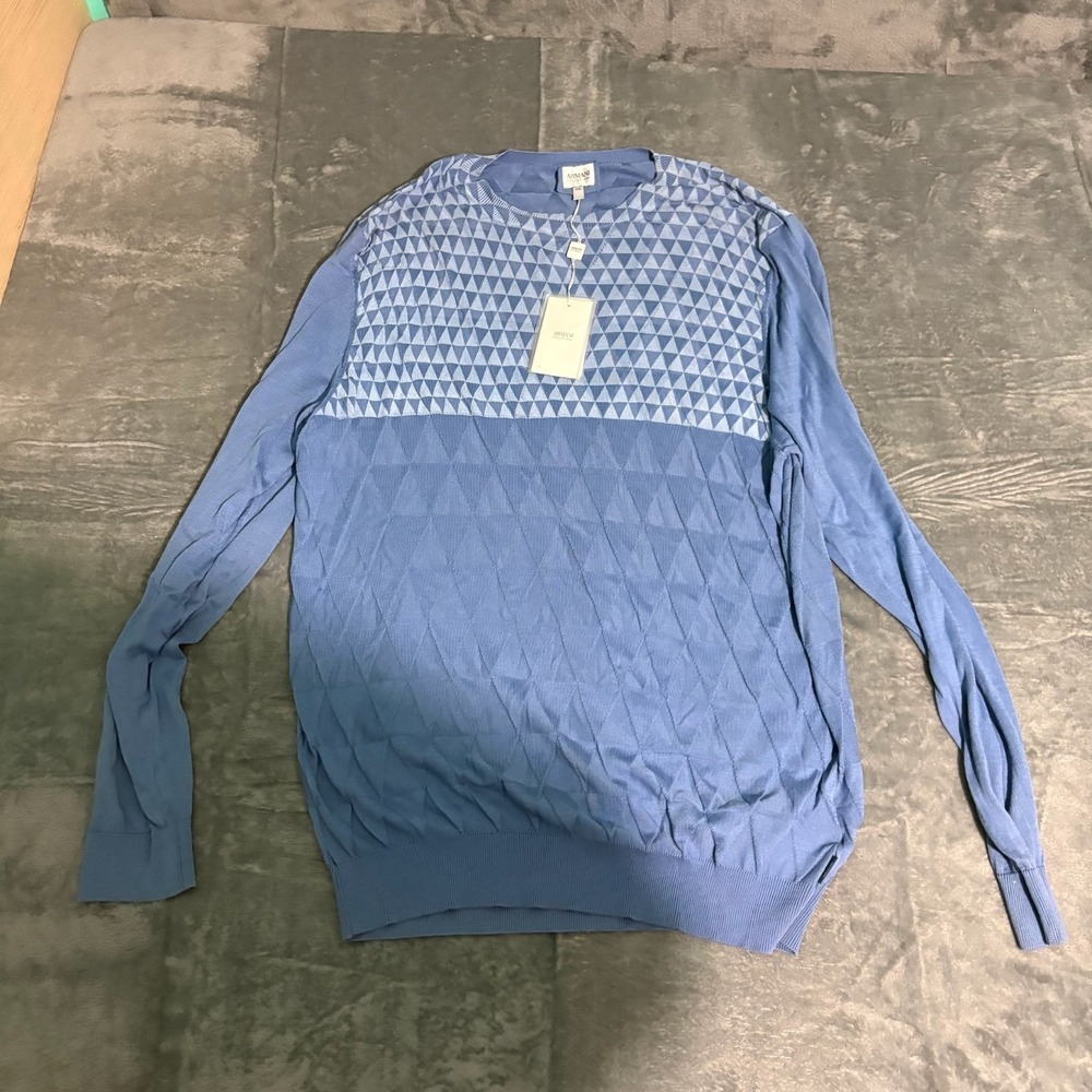 Armani collezioni Sweater Mens 2XL Blue Pull over Brand New Geometric Pattern